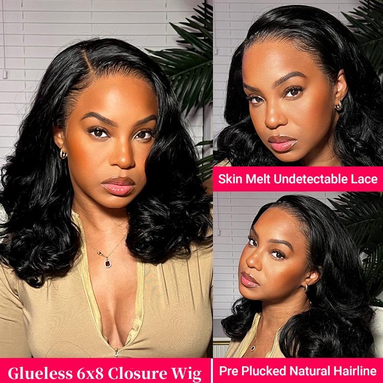 250% Density Body Wave Glueless Wig – Pre Cut & Pre Bleached 6x8 Lace Closure | Side Part, Layered Cut, Ready to Wear