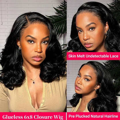 250% Density Body Wave Glueless Wig – Pre Cut & Pre Bleached 6x8 Lace Closure | Side Part, Layered Cut, Ready to Wear