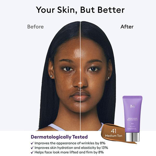 🔥Perfect Cover Serum BB Cream (35ml) - Bifida Ferment Lysate Serum-Infused BB Cream for Anti-Aging Skin Rejuvenation, Skin Tint, Tinted Moisturizer, Skin Care Foundation Makeup,Superfood Complex,Glass Skin CardiBB OGBB PurpleBB✨